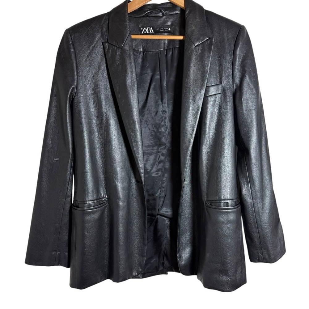 Zara Black Faux Leather Blazer